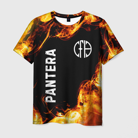 Мужская футболка 3D с принтом Pantera и пылающий огонь в Белгороде, 100% полиэфир | прямой крой, круглый вырез горловины, длина до линии бедер | 