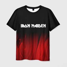 Мужская футболка 3D с принтом Iron Maiden red plasma в Белгороде, 100% полиэфир | прямой крой, круглый вырез горловины, длина до линии бедер | 