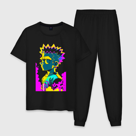 Мужская пижама хлопок с принтом Bart Simpson   pop art в Кировске, 100% хлопок | брюки и футболка прямого кроя, без карманов, на брюках мягкая резинка на поясе и по низу штанин
 | 