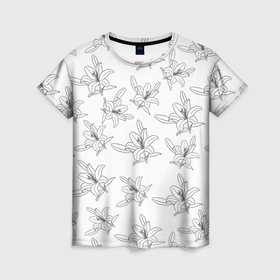 Женская футболка 3D с принтом Лилия цветочный паттерн в Тюмени, 100% полиэфир ( синтетическое хлопкоподобное полотно) | прямой крой, круглый вырез горловины, длина до линии бедер | 