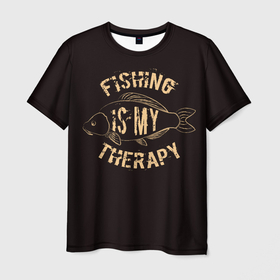 Мужская футболка 3D с принтом Fishing is my therapy в Белгороде, 100% полиэфир | прямой крой, круглый вырез горловины, длина до линии бедер | 