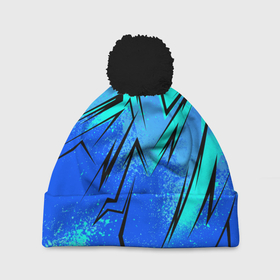 Шапка 3D c помпоном с принтом Sport uniform   синие брызки в Санкт-Петербурге, 100% полиэстер | универсальный размер, печать по всей поверхности изделия | 