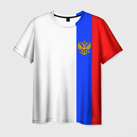 Мужская футболка 3D с принтом Цвета России   герб в Петрозаводске, 100% полиэфир | прямой крой, круглый вырез горловины, длина до линии бедер | 