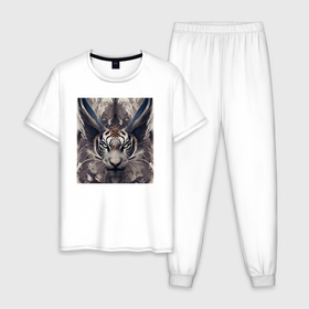 Мужская пижама хлопок с принтом Небесный тигр в Курске, 100% хлопок | брюки и футболка прямого кроя, без карманов, на брюках мягкая резинка на поясе и по низу штанин
 | 
