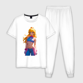 Мужская пижама хлопок с принтом Принцесса Пичес   Марио , 100% хлопок | брюки и футболка прямого кроя, без карманов, на брюках мягкая резинка на поясе и по низу штанин
 | 