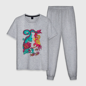 Мужская пижама хлопок с принтом Дракон и Феникс: символы любви и удачи в Курске, 100% хлопок | брюки и футболка прямого кроя, без карманов, на брюках мягкая резинка на поясе и по низу штанин
 | 