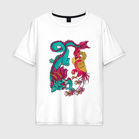 Мужская футболка хлопок Oversize с принтом Дракон и Феникс: символы любви и удачи в Курске, 100% хлопок | свободный крой, круглый ворот, “спинка” длиннее передней части | 