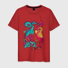 Мужская футболка хлопок с принтом Дракон и Феникс: символы любви и удачи в Екатеринбурге, 100% хлопок | прямой крой, круглый вырез горловины, длина до линии бедер, слегка спущенное плечо. | 