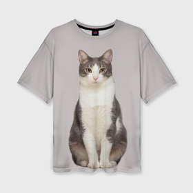 Женская футболка oversize 3D с принтом Кошка муся в Тюмени,  |  | 