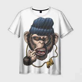 Мужская футболка 3D с принтом Макака гангстер в Кировске, 100% полиэфир | прямой крой, круглый вырез горловины, длина до линии бедер | Тематика изображения на принте: 
