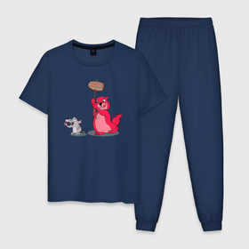 Мужская пижама хлопок с принтом Мышка и кот дерутся в Белгороде, 100% хлопок | брюки и футболка прямого кроя, без карманов, на брюках мягкая резинка на поясе и по низу штанин
 | 