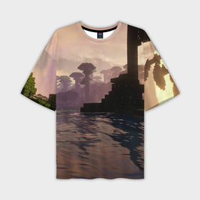Мужская футболка oversize 3D с принтом Minecraft   река в лесу в Тюмени,  |  | 