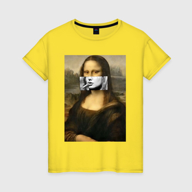 Женская футболка хлопок с принтом Мона Лиза Да Винчи в Тюмени, 100% хлопок | прямой крой, круглый вырез горловины, длина до линии бедер, слегка спущенное плечо | 