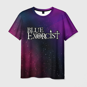 Мужская футболка 3D с принтом Blue Exorcist gradient space в Белгороде, 100% полиэфир | прямой крой, круглый вырез горловины, длина до линии бедер | Тематика изображения на принте: 