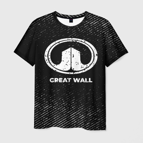 Мужская футболка 3D с принтом Great Wall с потертостями на темном фоне в Петрозаводске, 100% полиэфир | прямой крой, круглый вырез горловины, длина до линии бедер | 