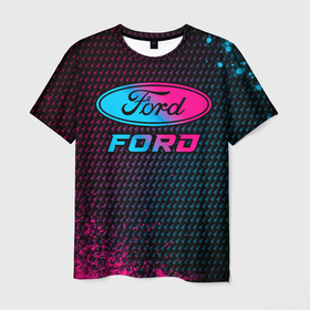 Мужская футболка 3D с принтом Ford   neon gradient в Петрозаводске, 100% полиэфир | прямой крой, круглый вырез горловины, длина до линии бедер | 