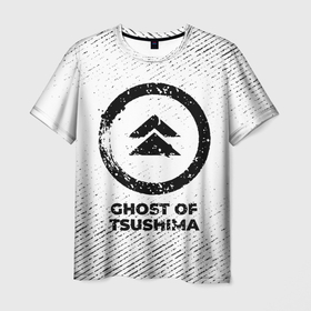 Мужская футболка 3D с принтом Ghost of Tsushima с потертостями на светлом фоне в Екатеринбурге, 100% полиэфир | прямой крой, круглый вырез горловины, длина до линии бедер | 