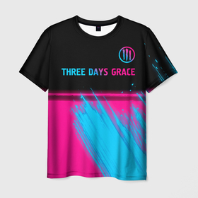 Мужская футболка 3D с принтом Three Days Grace   neon gradient: символ сверху в Санкт-Петербурге, 100% полиэфир | прямой крой, круглый вырез горловины, длина до линии бедер | 