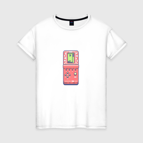 Женская футболка хлопок с принтом Игровая приставка Тетрис в Курске, 100% хлопок | прямой крой, круглый вырез горловины, длина до линии бедер, слегка спущенное плечо | 