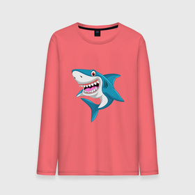 Мужской лонгслив хлопок с принтом улыбка акулы в Курске, 100% хлопок |  | Тематика изображения на принте: 