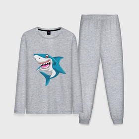 Мужская пижама с лонгсливом хлопок с принтом улыбка акулы в Курске,  |  | Тематика изображения на принте: 