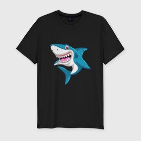 Мужская футболка хлопок Slim с принтом улыбка акулы в Курске, 92% хлопок, 8% лайкра | приталенный силуэт, круглый вырез ворота, длина до линии бедра, короткий рукав | Тематика изображения на принте: 