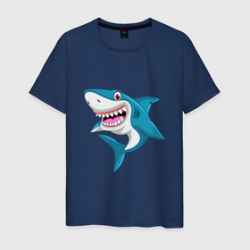 Мужская футболка хлопок с принтом улыбка акулы в Санкт-Петербурге, 100% хлопок | прямой крой, круглый вырез горловины, длина до линии бедер, слегка спущенное плечо. | 