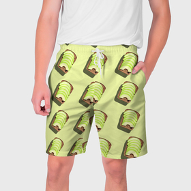 Мужские шорты 3D с принтом Бутерброд с авокадо в Тюмени,  полиэстер 100% | прямой крой, два кармана без застежек по бокам. Мягкая трикотажная резинка на поясе, внутри которой широкие завязки. Длина чуть выше колен | 