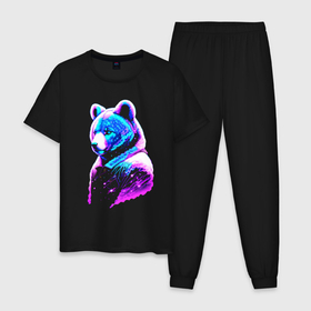 Мужская пижама хлопок с принтом Светящийся звёздный медведь   нейросеть в Екатеринбурге, 100% хлопок | брюки и футболка прямого кроя, без карманов, на брюках мягкая резинка на поясе и по низу штанин
 | 
