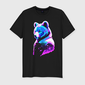 Мужская футболка хлопок Slim с принтом Светящийся звёздный медведь   нейросеть в Петрозаводске, 92% хлопок, 8% лайкра | приталенный силуэт, круглый вырез ворота, длина до линии бедра, короткий рукав | 