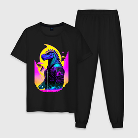 Мужская пижама хлопок с принтом Cool dinosaur   cyberpunk   neural network , 100% хлопок | брюки и футболка прямого кроя, без карманов, на брюках мягкая резинка на поясе и по низу штанин
 | Тематика изображения на принте: 