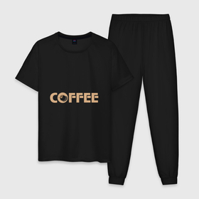 Мужская пижама хлопок с принтом Кофе: горизонтальная надпись в Курске, 100% хлопок | брюки и футболка прямого кроя, без карманов, на брюках мягкая резинка на поясе и по низу штанин
 | 