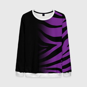 Мужской свитшот 3D с принтом Фиолетовый с черными полосками зебры в Санкт-Петербурге, 100% полиэстер с мягким внутренним слоем | круглый вырез горловины, мягкая резинка на манжетах и поясе, свободная посадка по фигуре | 