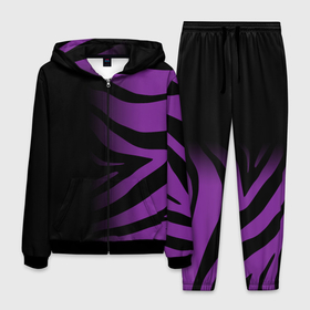 Мужской костюм 3D с принтом Фиолетовый с черными полосками зебры в Санкт-Петербурге, 100% полиэстер | Манжеты и пояс оформлены тканевой резинкой, двухслойный капюшон со шнурком для регулировки, карманы спереди | 