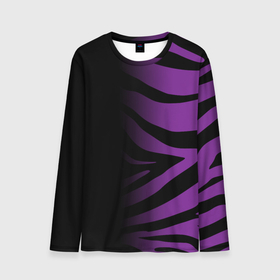 Мужской лонгслив 3D с принтом Фиолетовый с черными полосками зебры , 100% полиэстер | длинные рукава, круглый вырез горловины, полуприлегающий силуэт | 