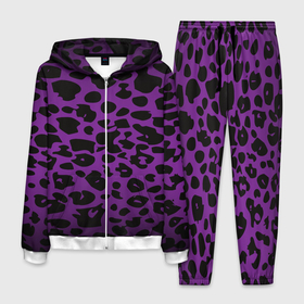 Мужской костюм 3D с принтом Фиолетовый леопард в Екатеринбурге, 100% полиэстер | Манжеты и пояс оформлены тканевой резинкой, двухслойный капюшон со шнурком для регулировки, карманы спереди | Тематика изображения на принте: 