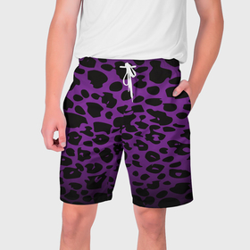 Мужские шорты 3D с принтом Фиолетовый леопард в Кировске,  полиэстер 100% | прямой крой, два кармана без застежек по бокам. Мягкая трикотажная резинка на поясе, внутри которой широкие завязки. Длина чуть выше колен | 