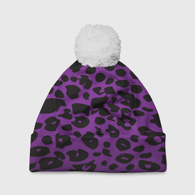 Шапка 3D c помпоном с принтом Фиолетовый леопард , 100% полиэстер | универсальный размер, печать по всей поверхности изделия | 