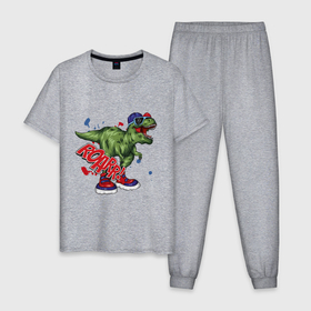 Мужская пижама хлопок с принтом Tyrannosaurus swag в Белгороде, 100% хлопок | брюки и футболка прямого кроя, без карманов, на брюках мягкая резинка на поясе и по низу штанин
 | 