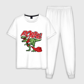 Мужская пижама хлопок с принтом Santa t rex gifts в Екатеринбурге, 100% хлопок | брюки и футболка прямого кроя, без карманов, на брюках мягкая резинка на поясе и по низу штанин
 | 