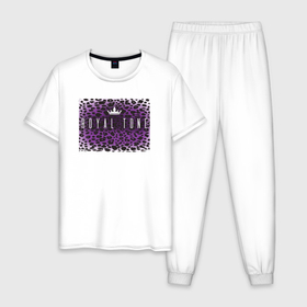 Мужская пижама хлопок с принтом Фиолетовый леопард с короной в Санкт-Петербурге, 100% хлопок | брюки и футболка прямого кроя, без карманов, на брюках мягкая резинка на поясе и по низу штанин
 | 