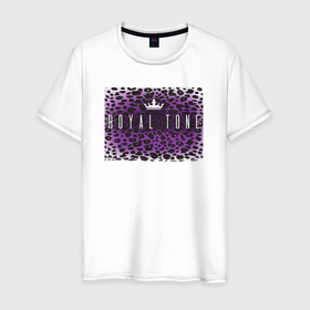 Мужская футболка хлопок с принтом Фиолетовый леопард с короной , 100% хлопок | прямой крой, круглый вырез горловины, длина до линии бедер, слегка спущенное плечо. | 