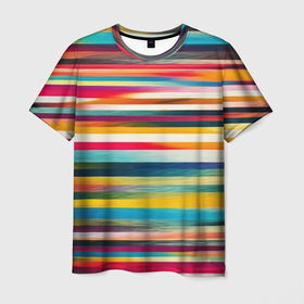 Мужская футболка 3D с принтом Разноцветные горизонтальные полосы в Санкт-Петербурге, 100% полиэфир | прямой крой, круглый вырез горловины, длина до линии бедер | Тематика изображения на принте: 