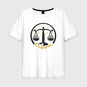 Мужская футболка хлопок Oversize с принтом Знак зодиака весы в Екатеринбурге, 100% хлопок | свободный крой, круглый ворот, “спинка” длиннее передней части | 