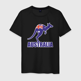Мужская футболка хлопок с принтом Австралийский кенгуру в Белгороде, 100% хлопок | прямой крой, круглый вырез горловины, длина до линии бедер, слегка спущенное плечо. | 