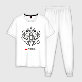 Мужская пижама хлопок с принтом Герб минимализм в Петрозаводске, 100% хлопок | брюки и футболка прямого кроя, без карманов, на брюках мягкая резинка на поясе и по низу штанин
 | 