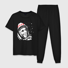 Мужская пижама хлопок с принтом Гагарин СССР в Белгороде, 100% хлопок | брюки и футболка прямого кроя, без карманов, на брюках мягкая резинка на поясе и по низу штанин
 | Тематика изображения на принте: 