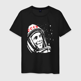 Мужская футболка хлопок с принтом Гагарин СССР в Курске, 100% хлопок | прямой крой, круглый вырез горловины, длина до линии бедер, слегка спущенное плечо. | 