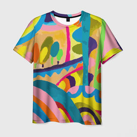 Мужская футболка 3D с принтом Rainbow Spring в Петрозаводске, 100% полиэфир | прямой крой, круглый вырез горловины, длина до линии бедер | 