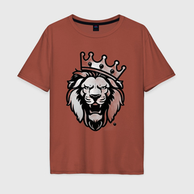 Мужская футболка хлопок Oversize с принтом Грозный лев в Санкт-Петербурге, 100% хлопок | свободный крой, круглый ворот, “спинка” длиннее передней части | Тематика изображения на принте: 